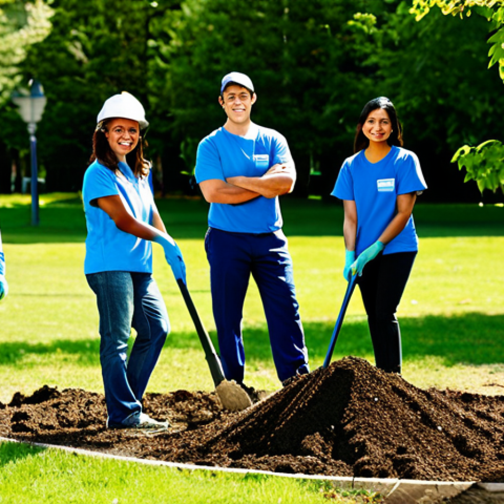 Corporate Responsibility**
"A diverse group of volunteers planting trees in a community park, fully clothed in appropriate work attire, sunny day, showcasing corporate social responsibility, safe for work, perfect anatomy, correct proportions, professional environmental photography, family-friendly."
**