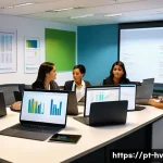 Home 19 소셜 임팩트 측정의 법적 측면 - A professional office scene in Brazil showing a diverse team of nonprofit organization staff reviewi...