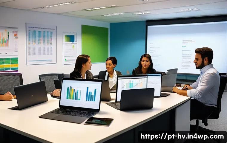 소셜 임팩트 측정의 법적 측면 - A professional office scene in Brazil showing a diverse team of nonprofit organization staff reviewi...