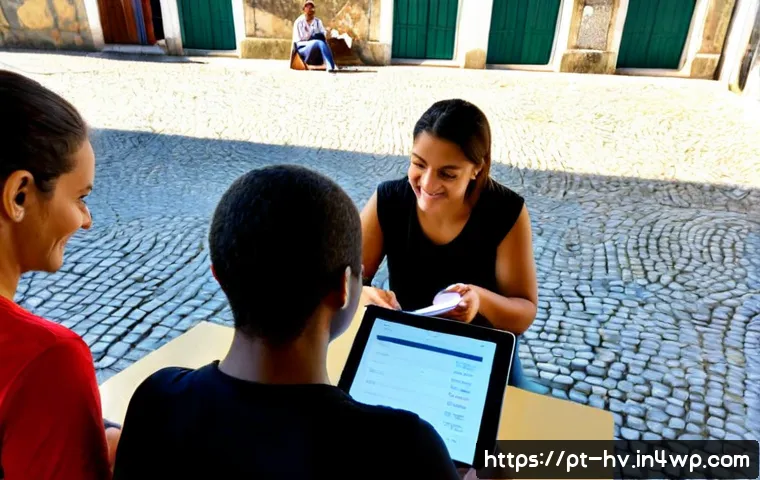 Home 13 소셜 임팩트 측정을 위한 데이터 수집 방법 - Photorealistic community impact data collection scene in a bright Portuguese neighborhood center, a ...